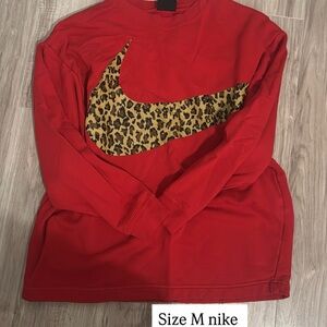 Nike Red Long Sleeve with Leopard Print Swoosh